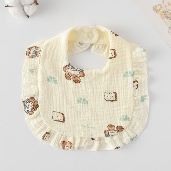 Ruffled Cotton Baby Bib - Printed Gauze Lace