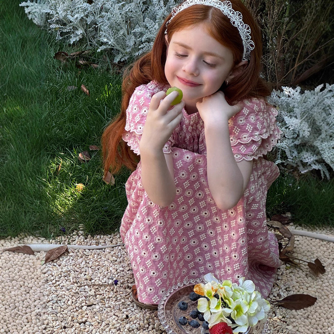 Girls' Embroidery Vintage Dress Flounced Sleeve Lace
