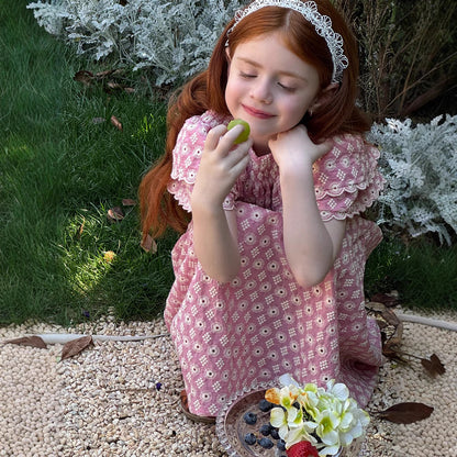 Girls' Embroidery Vintage Dress Flounced Sleeve Lace