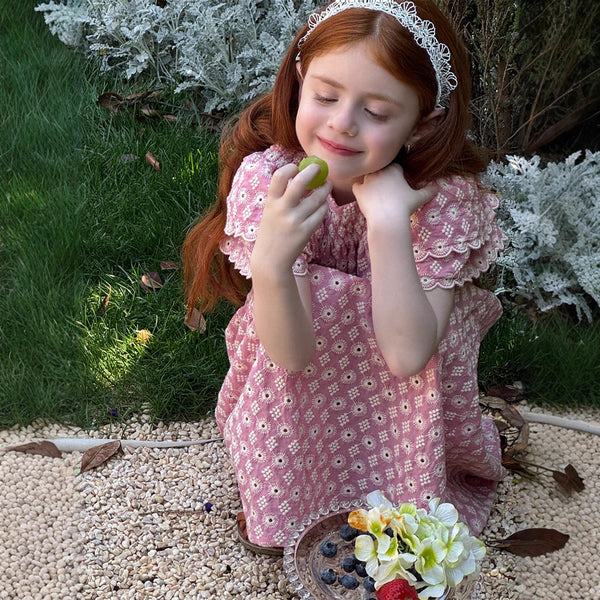 Girls' Vintage Embroidered Lace Dress