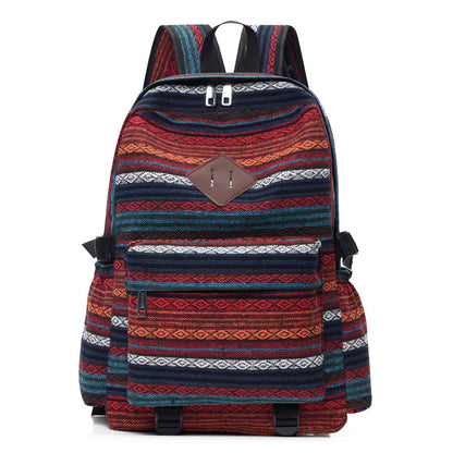 Sac à dos de style ethnique décontracté à carreaux en toile de grande capacité pour étudiantes, sac à dos de voyage tendance