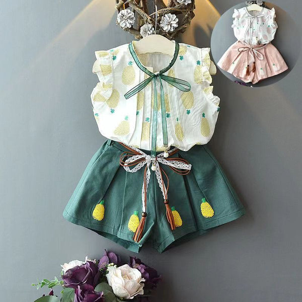 Girls' Sleeveless Blouse Shorts Two-piece Set