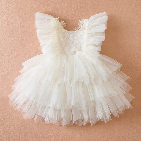Girls Lace Embroidered Mesh Princess Dress