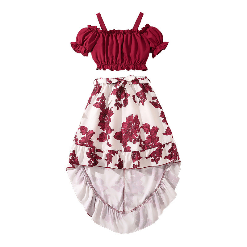 Girls Retro Printing Unique Two-piece Set