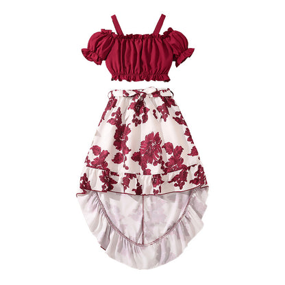Girls Retro Printing Unique Two-piece Set