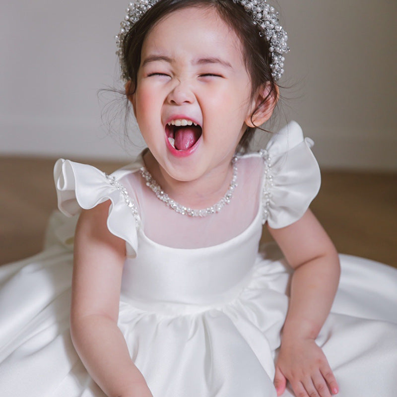 Children White Satin Princess Dress