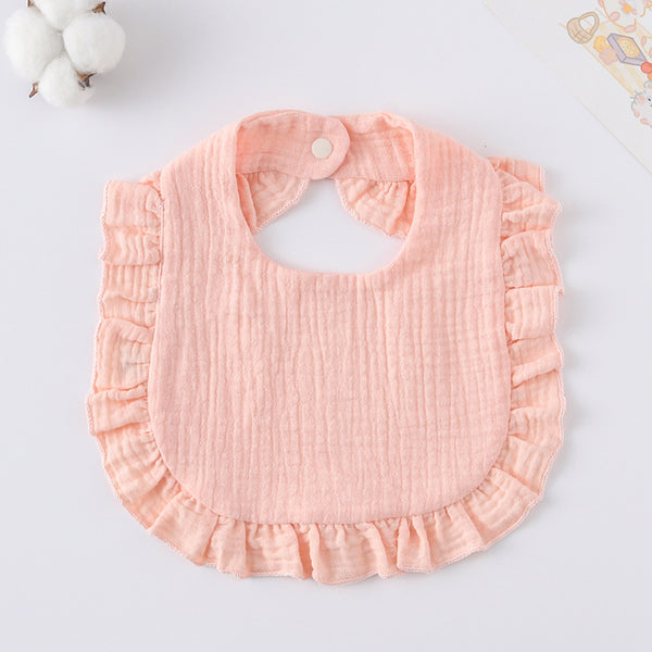 Ruffled Cotton Baby Bib - Printed Gauze Lace
