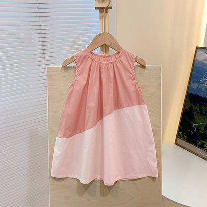 Kids' Skirt Color Matching Sleeveless Loose Dress