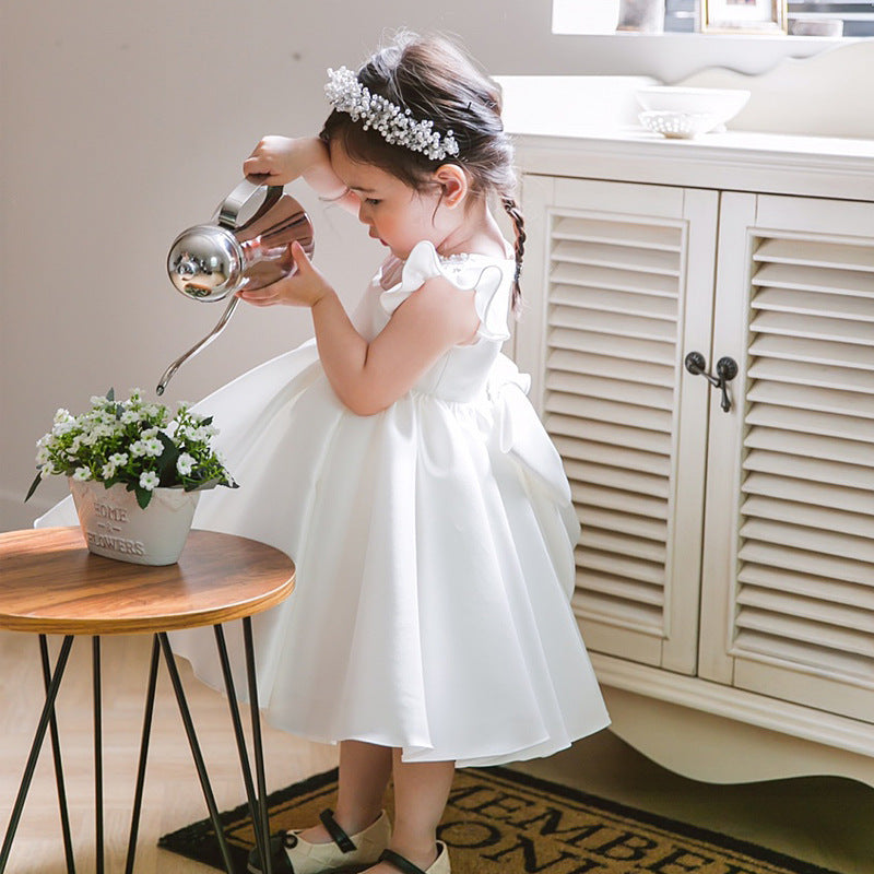 Children White Satin Princess Dress