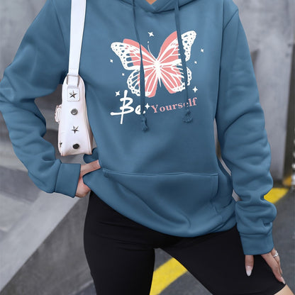 Butterfly Self-printed Drawstring Sweatshirt Female