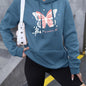 Butterfly Self-printed Drawstring Sweatshirt Female