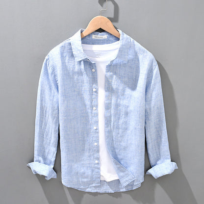 Mens Linen Breathable Shirt Solid Color