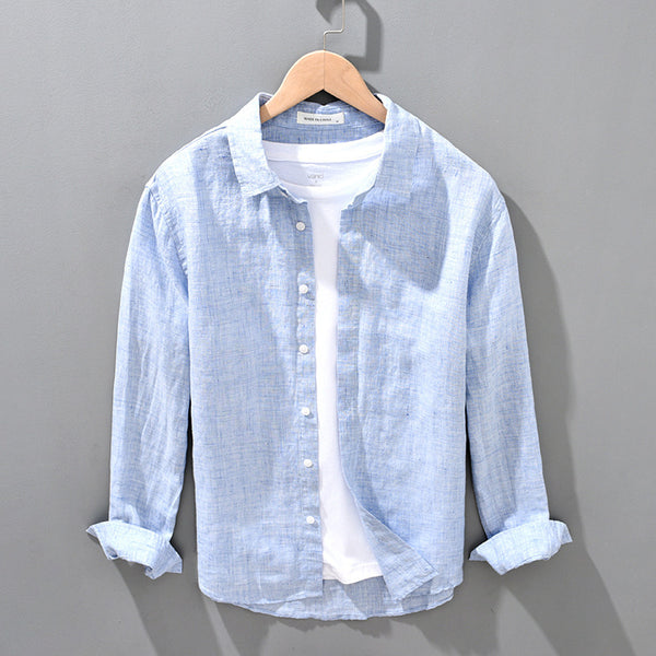 Mens Linen Breathable Shirt Solid Color