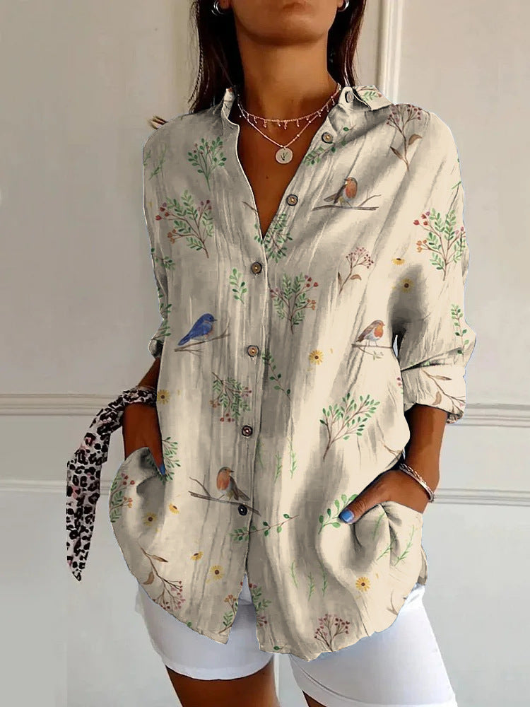 Womens Flowers Print Long Sleeve Shirt