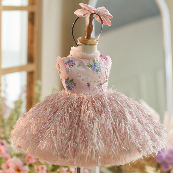 Feather-Trim Birthday Princess Dress