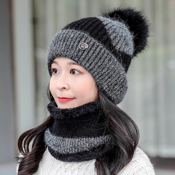 Cotton-padded Cap Scarf Set