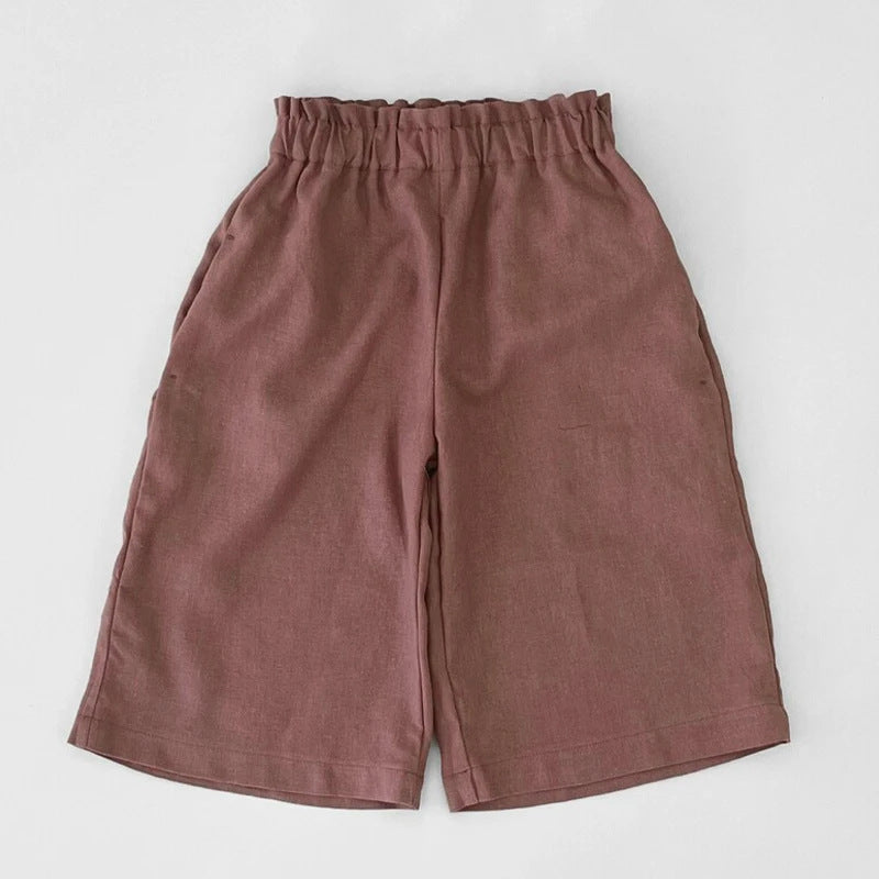 Linen Cotton Wide-leg Elastic Waist Casual Pants