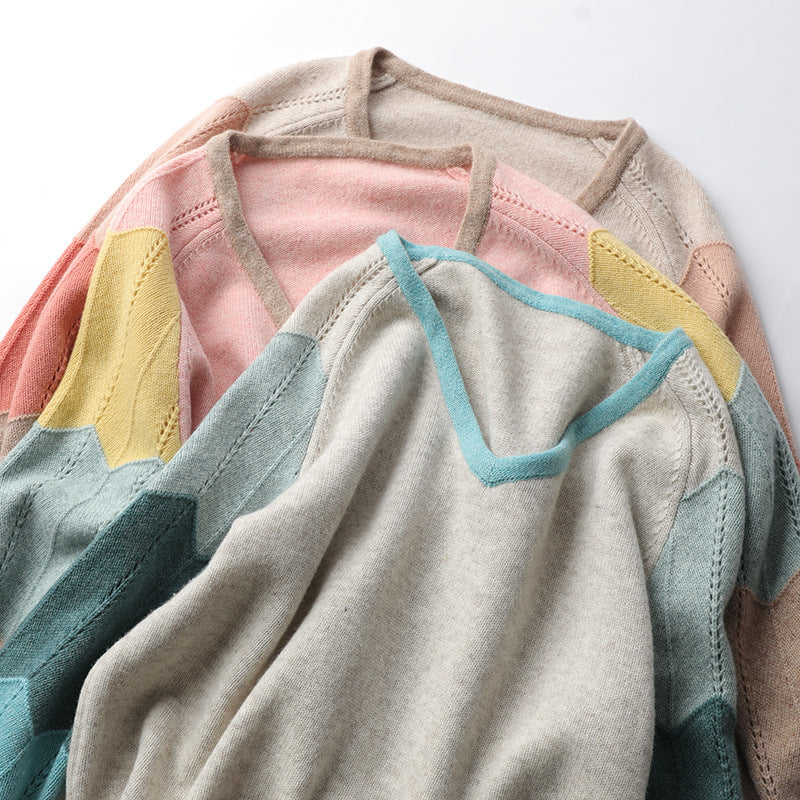 Women V-neck Pullover Knitting Sweater