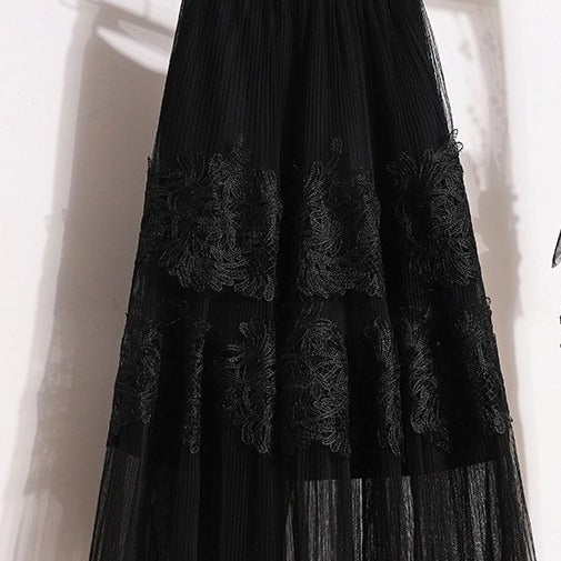 Floral Lace A-Line Pleated Midi Dress