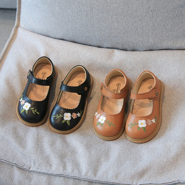 Girls' Leather Shoes Embroidery Princess