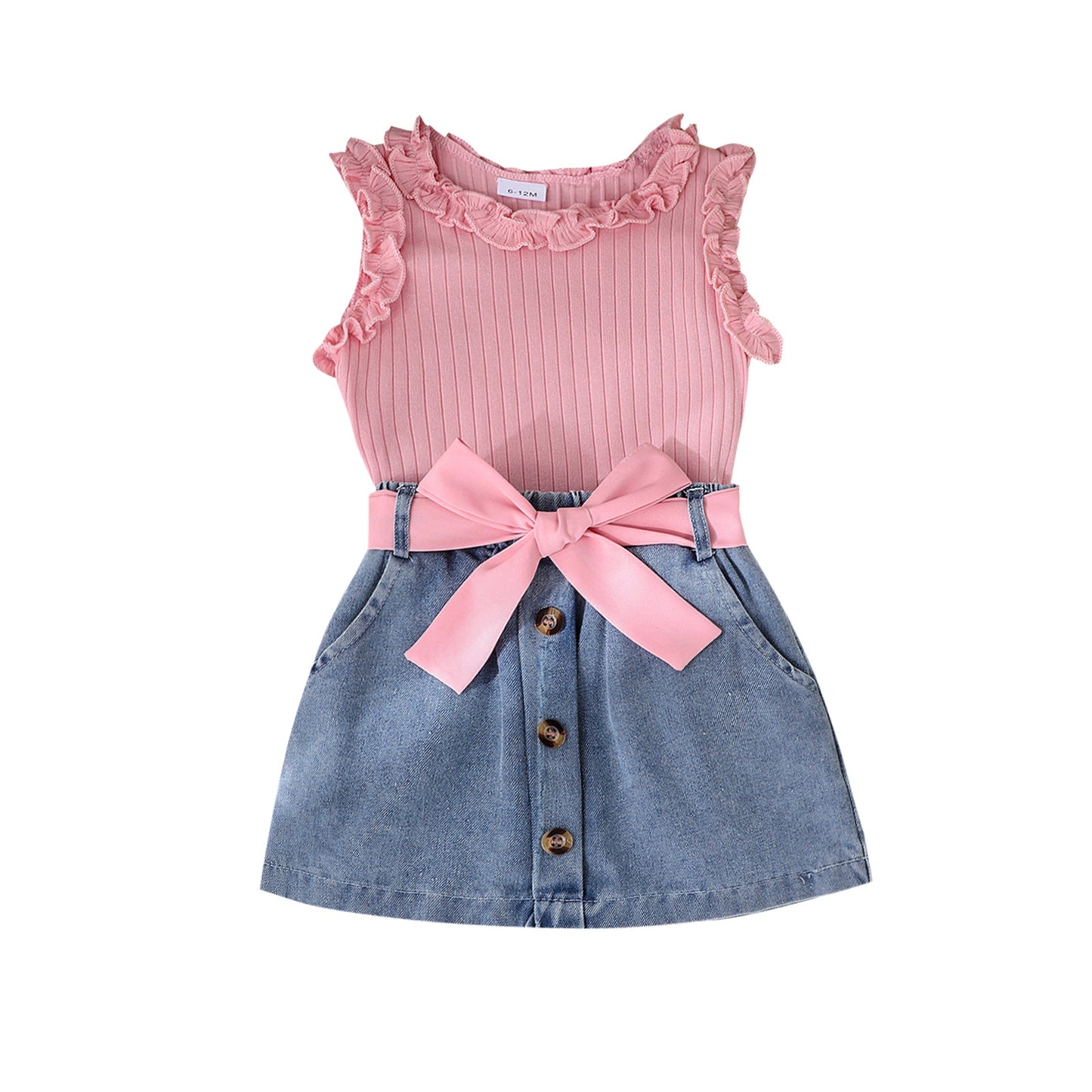 Girls Denim Skirt Three-Piece Set