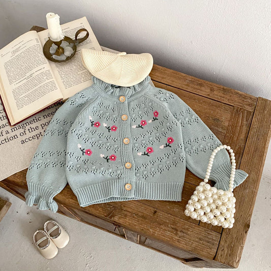 Embroidered Knitted Coat Cardigan