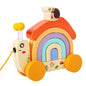 Wooden Children's Leash Snail Trailer Rainbow Building Blocks