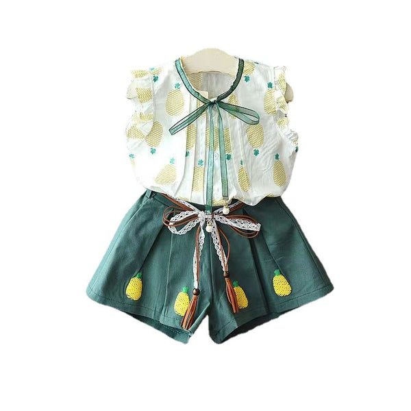 Girls' Sleeveless Blouse Shorts Two-piece Set