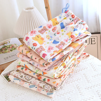 Brushed Flannel Loose Pure Cotton Cartoon Printed Pajama Pants For Women