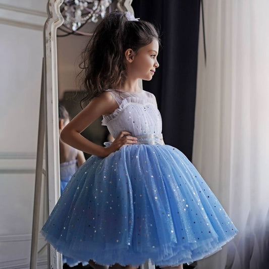 New Girls Gradient Sleeveless Mesh Tulle Tutu Dress