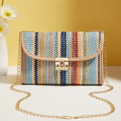 Woven Rainbow Crossbody Chain Square Bag