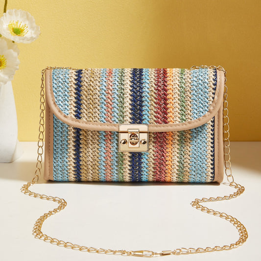 Woven Rainbow Crossbody Chain Square Bag