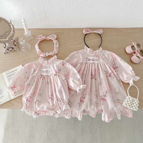 Baby Girl Retro Tang-Style Romper