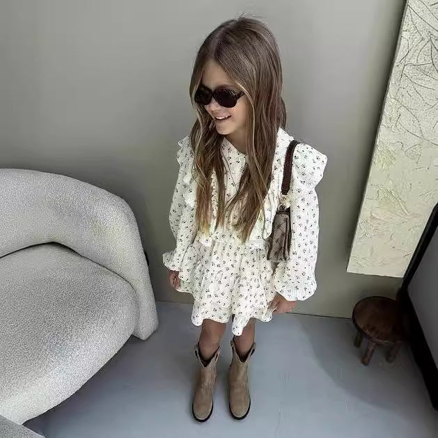 Girls Floral Lace Shirt Tiered Skirt