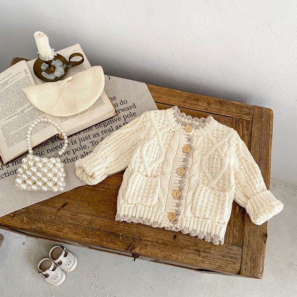 Girls Round Neck Knitted Coat