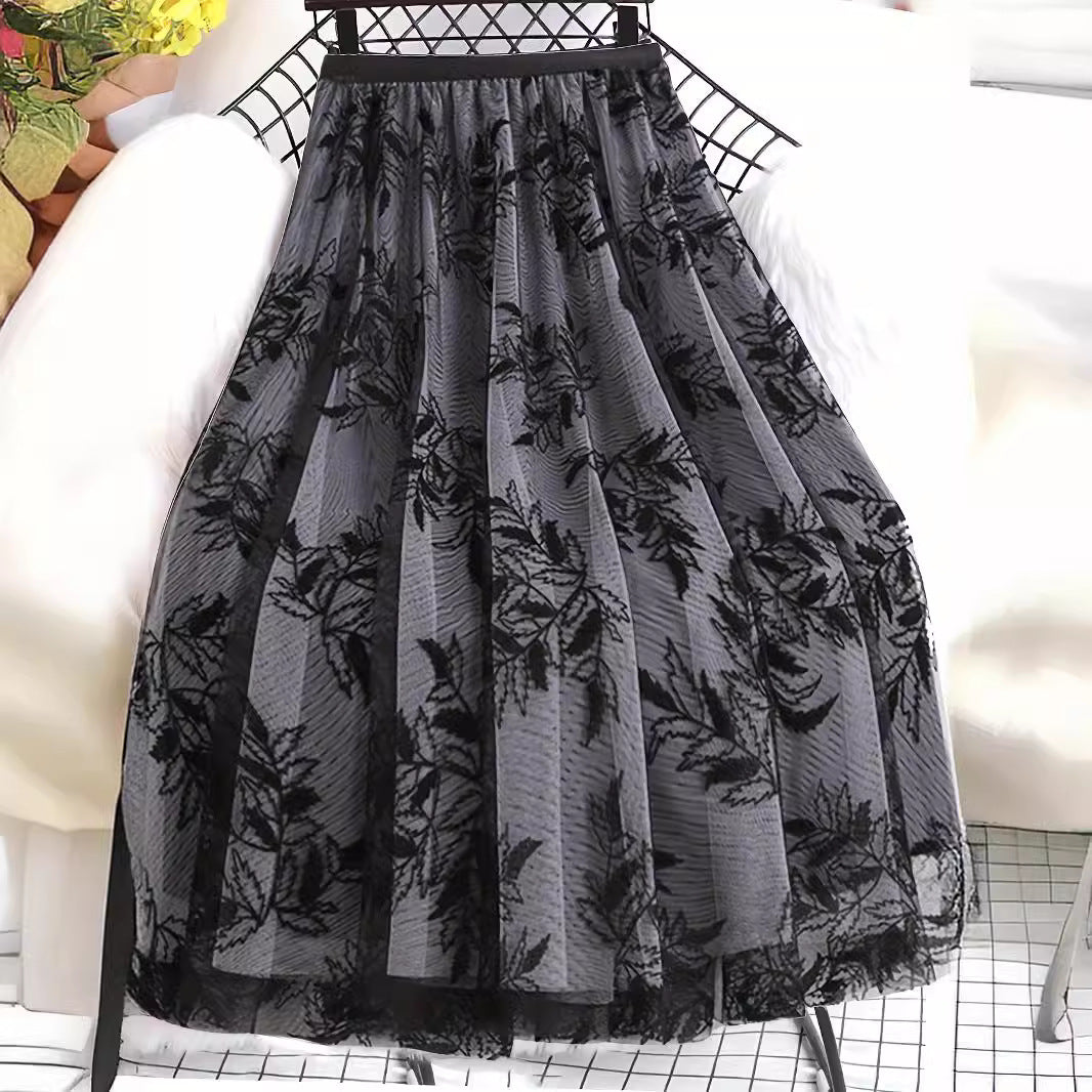Womens Flocked Printed Skirt