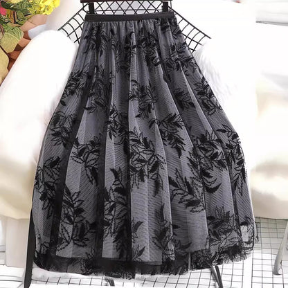 Womens Flocked Printed Skirt