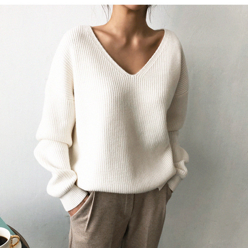 Women's V-neck Loose Sweater
