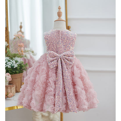Girls' Sleeveless Sequined Pettiskirt