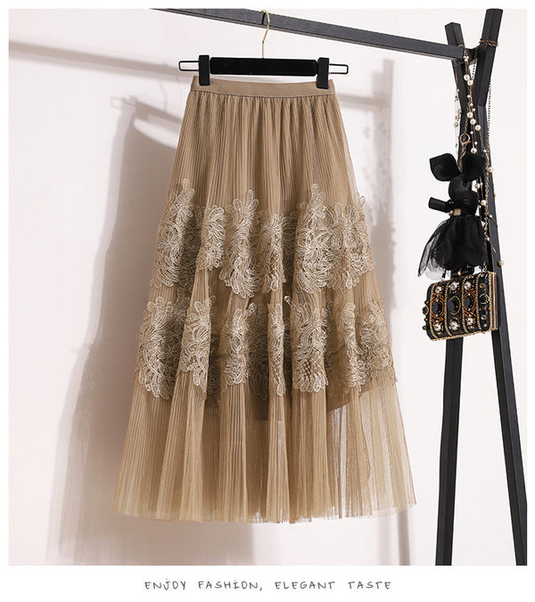Floral Lace A-Line Pleated Midi Dress