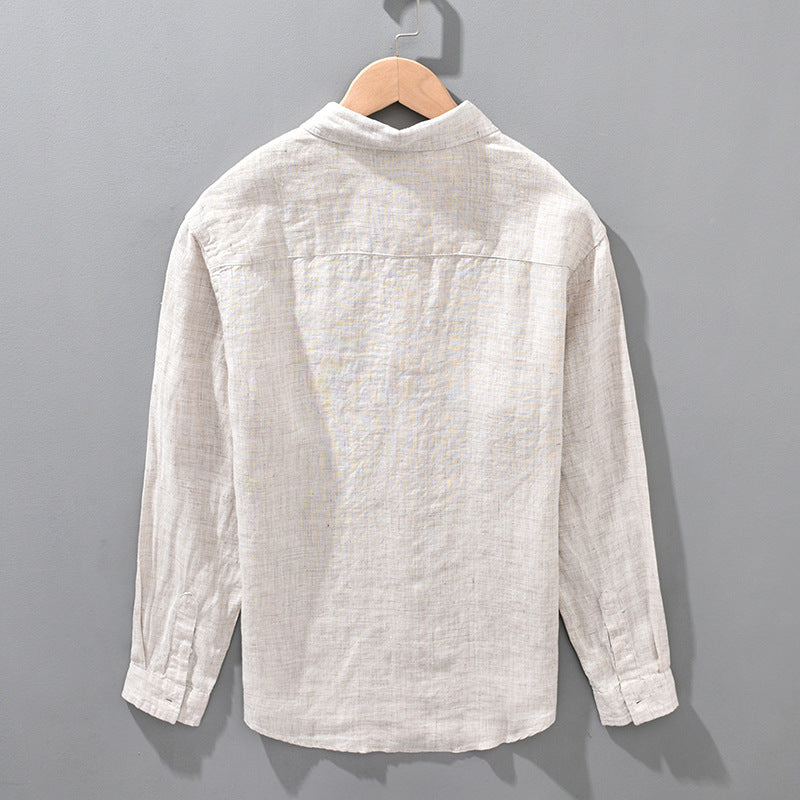Mens Linen Breathable Shirt Solid Color