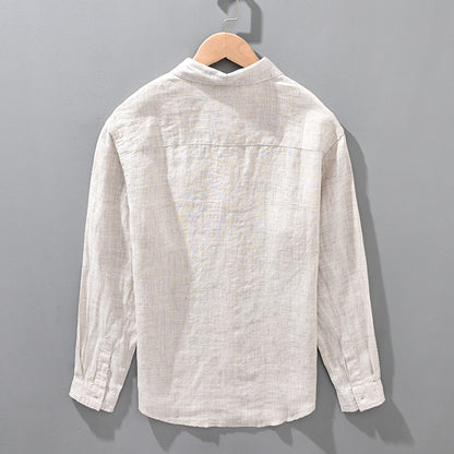 Mens Linen Breathable Shirt Solid Color