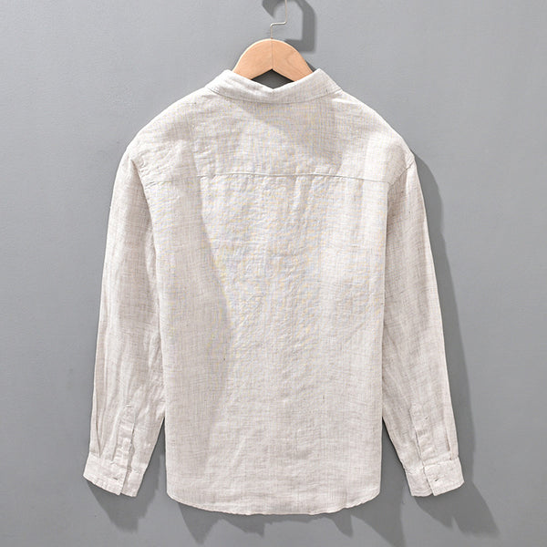 Mens Linen Breathable Shirt Solid Color