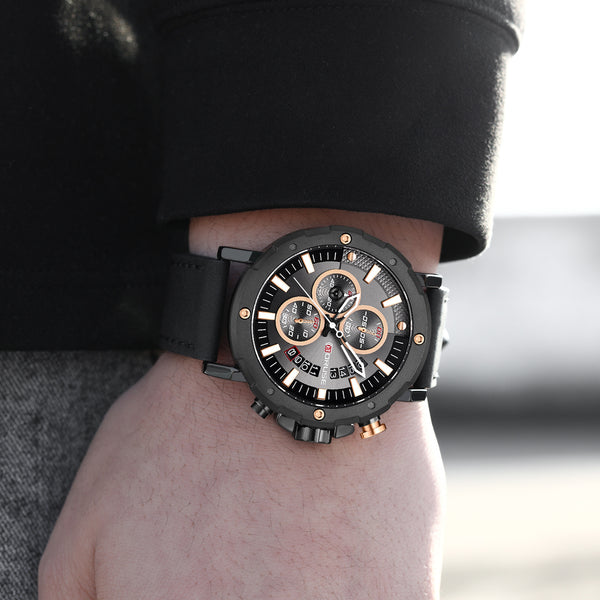Men's leather Waterproof Luminous Quartz Watch