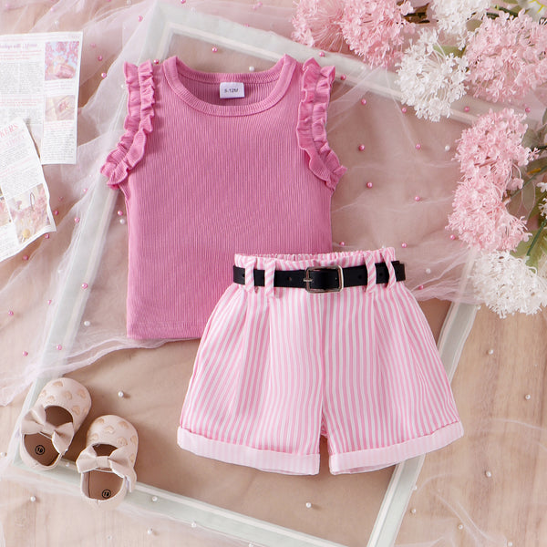 Ensemble débardeur et short rayé rose pour fille