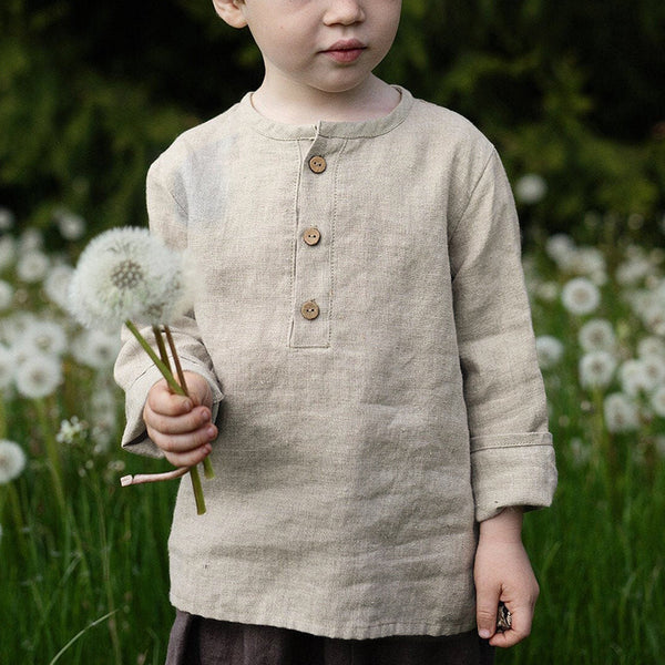 Boys' Cotton-Linen Half-Placket Shirt