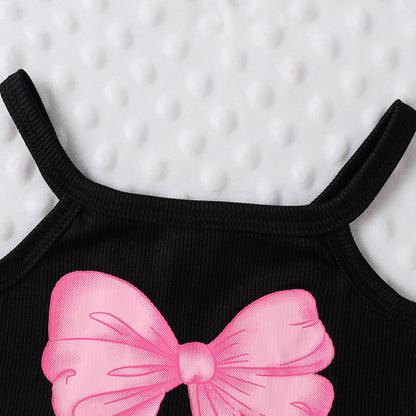 Children's Suit Bow Print Sling Pantskirt