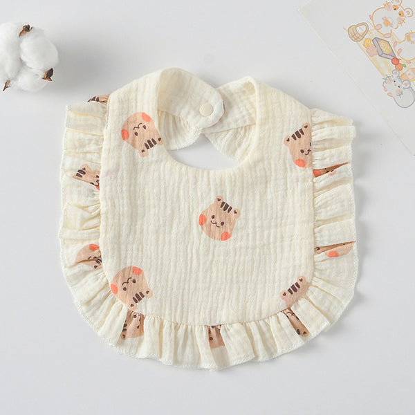 Ruffled Cotton Baby Bib - Printed Gauze Lace