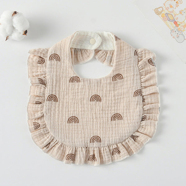 Ruffled Cotton Baby Bib - Printed Gauze Lace