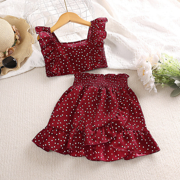 Girls' Polka-Dot Top and Lace Skirt Set